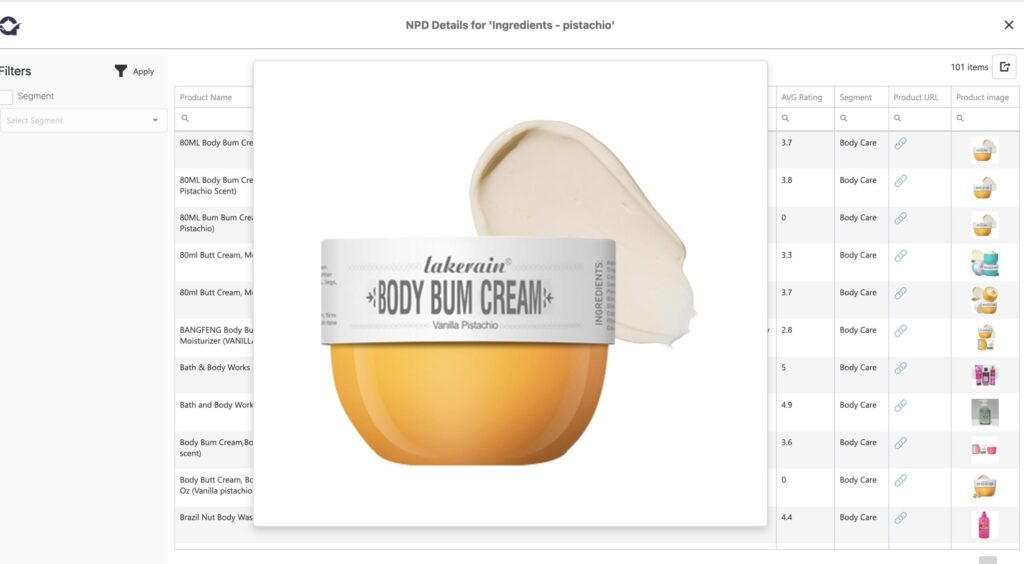 NPD details for 'ingredients - pistachio' image