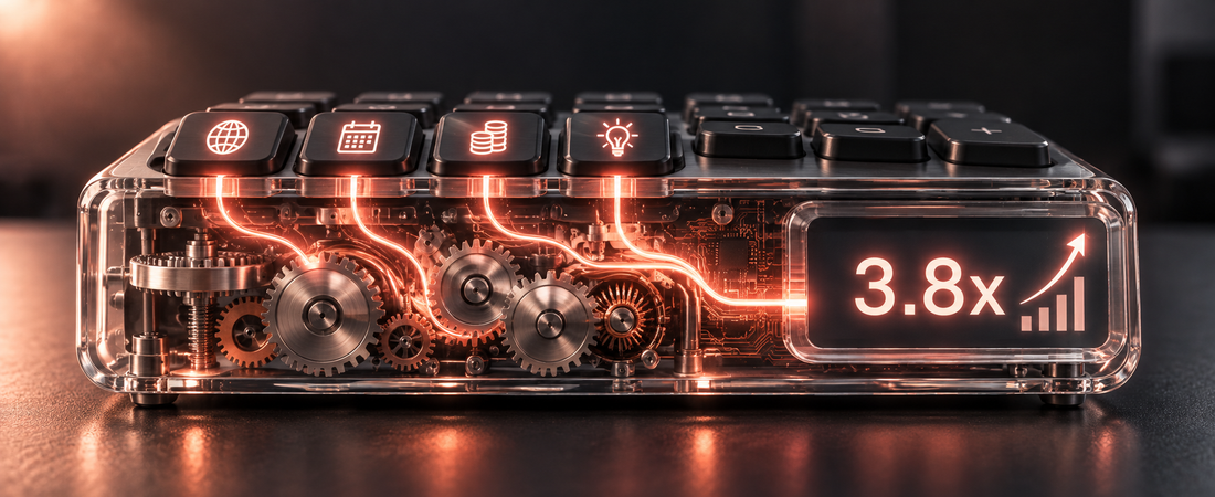 Inside the brand tracking ROI calculator: gears turning inputs into a result