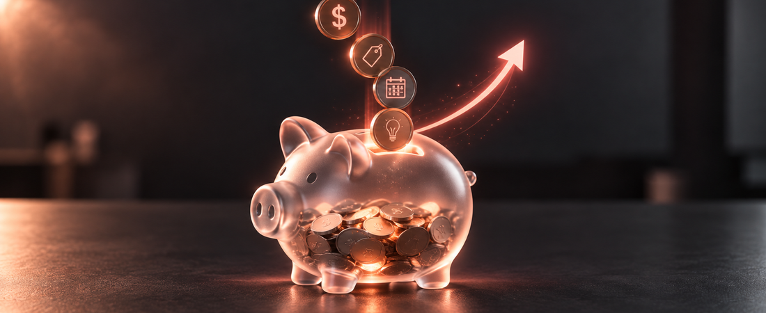 Piggy bank filling with brand tracking savings and returns